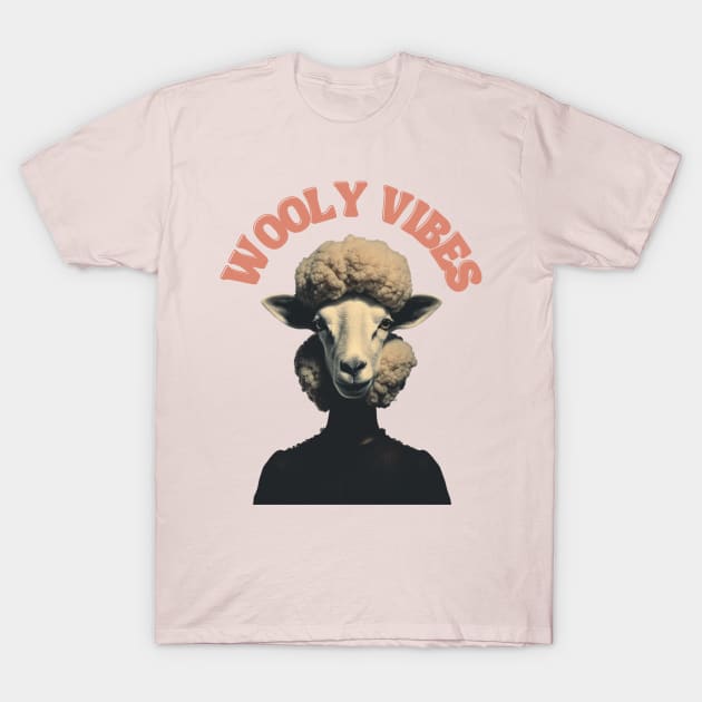 Wooly Vibes- Retro Sheep Girl Vintage Collage T-Shirt by The Whimsical Homestead